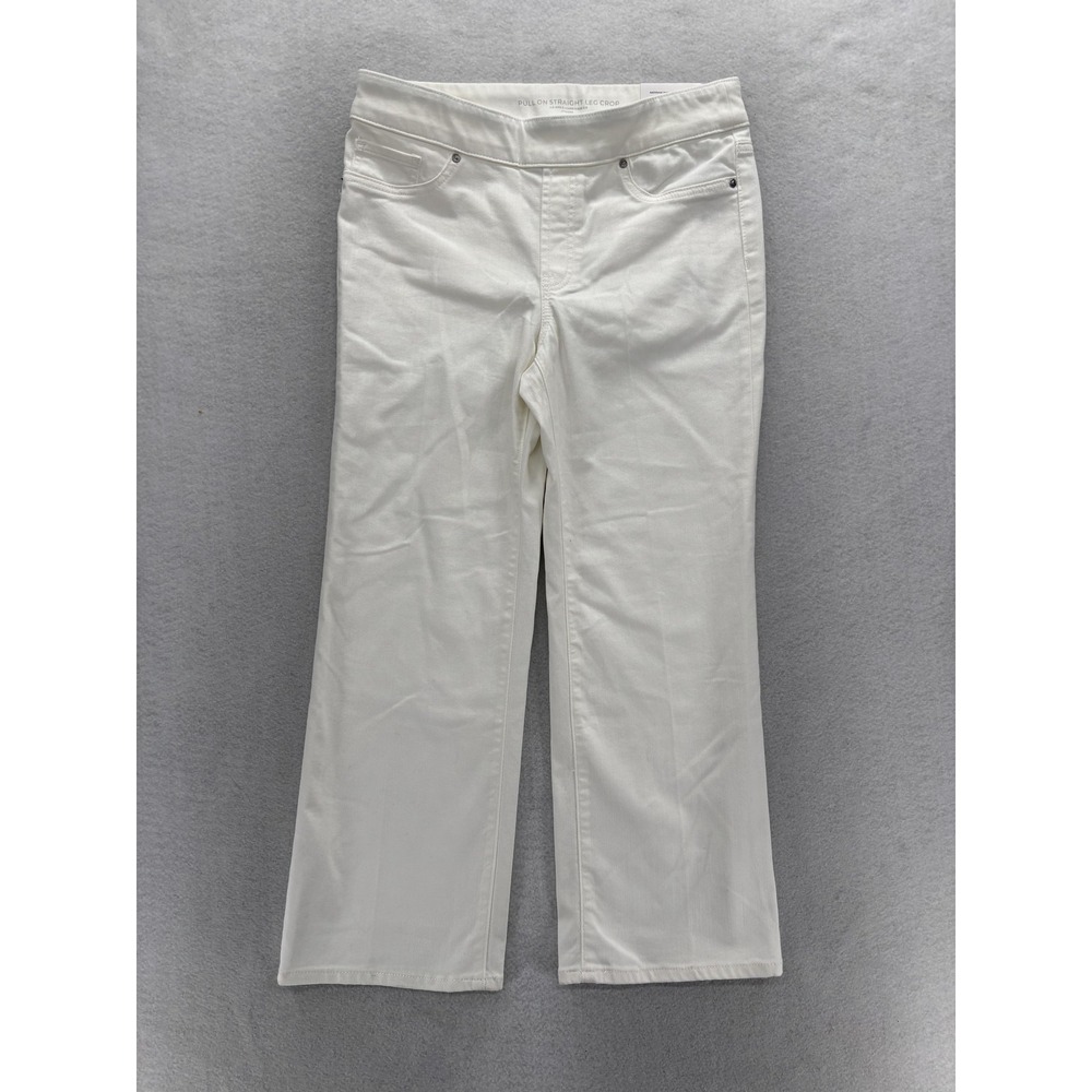 Chico's Pull On Straight Leg Crop Jeans Womens 0.5 White Alabaster Stretch Denim